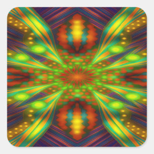 Sticker Carré Kaleidoscope Étoilé Néon Radieux