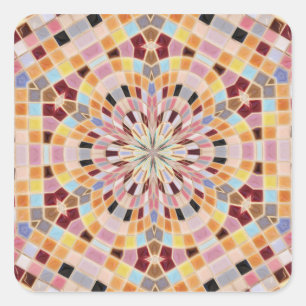 Sticker Carré Kaleidoscope Mosaïque Rose et Orange