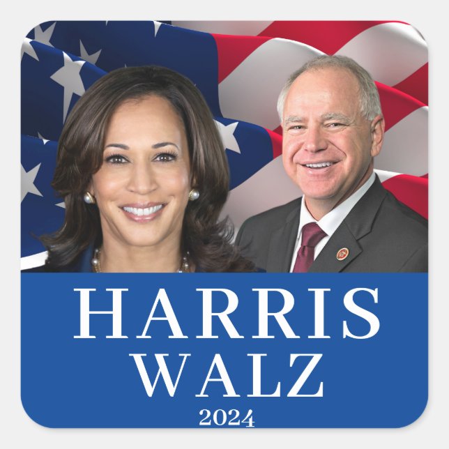 Sticker Carré Kamala Harris Et Tim Walz 2024 (Devant)
