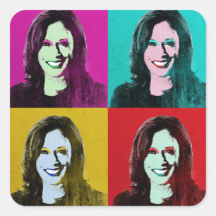 Sticker Carré Kamala Harris Pop Art (rose, Turquoise, or, rouge)