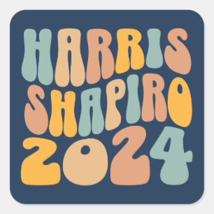 Sticker Carré Kamala Harris Shapiro Texte Ondulé Rétro Tendance