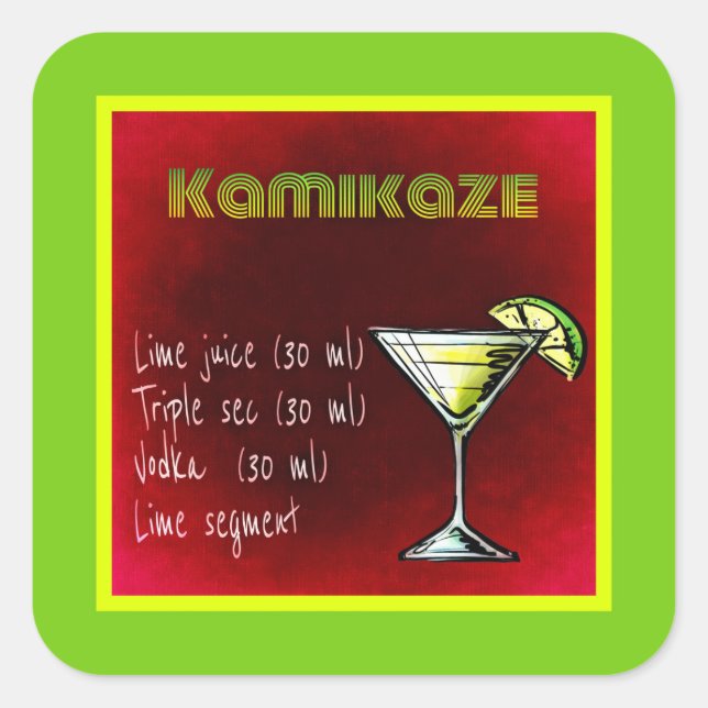 Sticker Carré Kamikaze Drink Cocktail Recette (Devant)