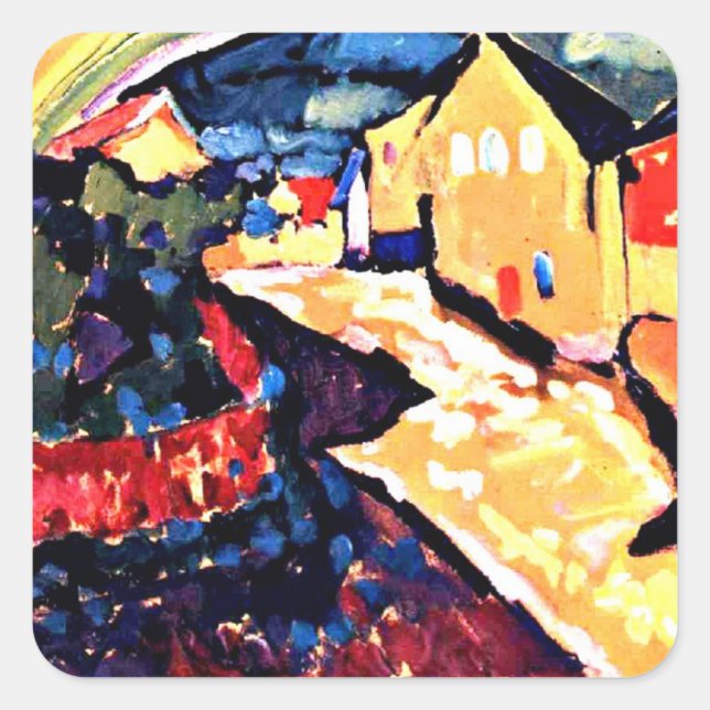 Sticker Carré Kandinsky - Murnau avec arc-en-ciel, (Devant)