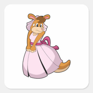Sticker Carré Kangaroo comme mariée avec robe Mariage