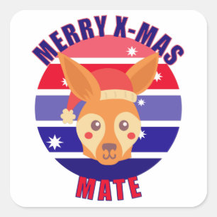 Sticker Carré Kangaroo de Noël australien
