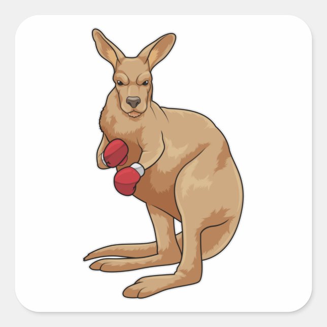 Sticker Carré Kangaroo en boîte avec gants de boxe (Devant)