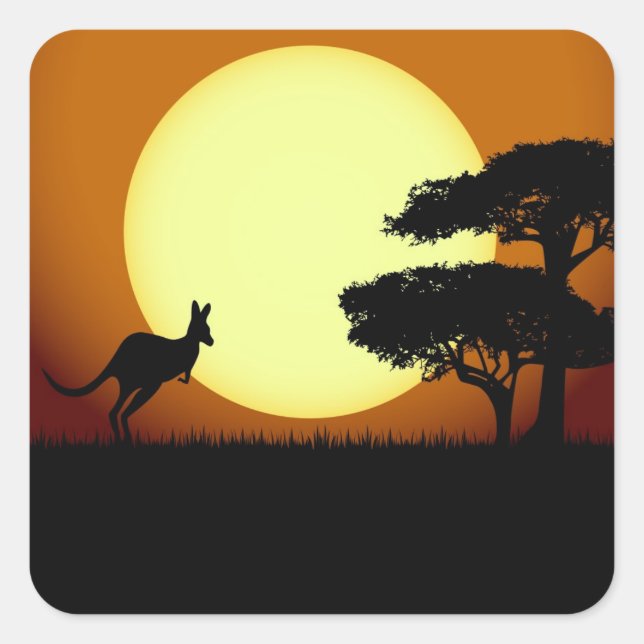 Sticker Carré Kangourou au coucher du soleil (Devant)