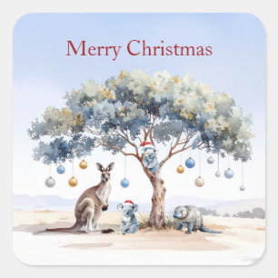 Sticker Carré Kangourous Koalas Ornithorynque Noël Gommier Boule