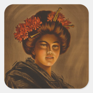 Sticker Carré Karama : Actrice japonaise Romance Geisha