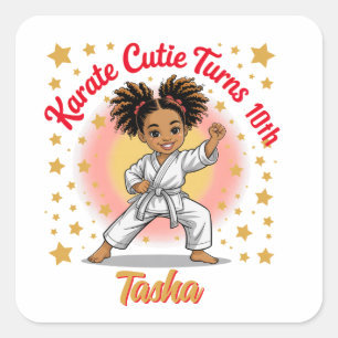 Sticker Carré Karate Cutie Anniversaire Fête de Fille Art Martia