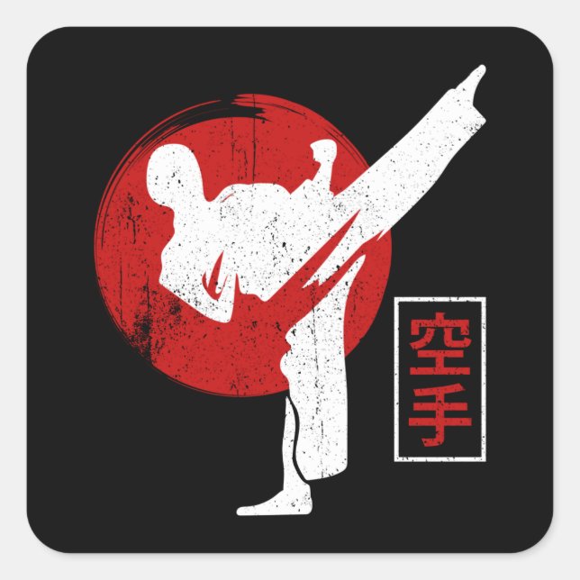 Sticker Carré Karate Fighter Black Belt Karate Kick (Devant)