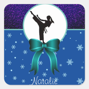 Sticker Carré Karate Girls Parties scintillant et Bow Snowflake