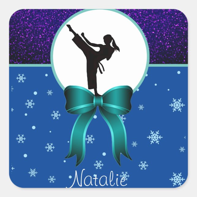 Sticker Carré Karate Girls Parties scintillant et Bow Snowflake (Devant)