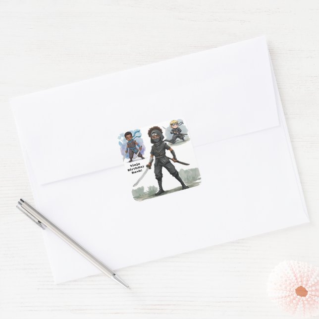 Sticker Carré Karate Ninja Boy's Birthday Bash (Enveloppe)