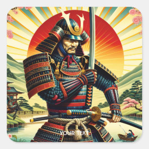 Sticker Carré Katana, guerrier de l'Imaginaire mignon Samurai