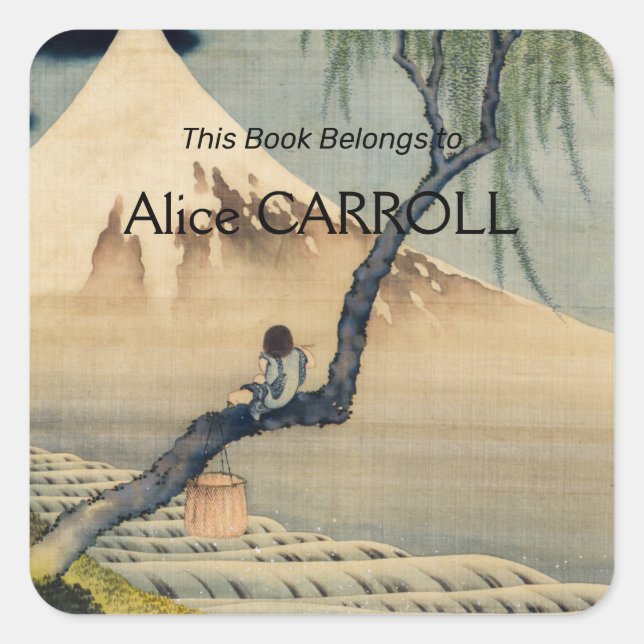 Sticker Carré Katsushika Hokusai - Garçon regardant le Mont Fuji (Devant)