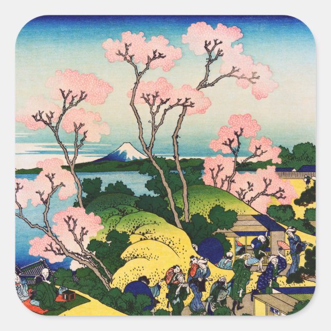 Sticker Carré Katsushika Hokusai - Gotenyama, Tokaido, Shinagawa (Devant)