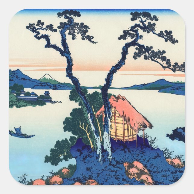Sticker Carré Katsushika Hokusai - Lac Suwa dans la province de  (Devant)