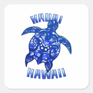 Sticker Carré Kauai Hawaii Vacances Tortue Tribale