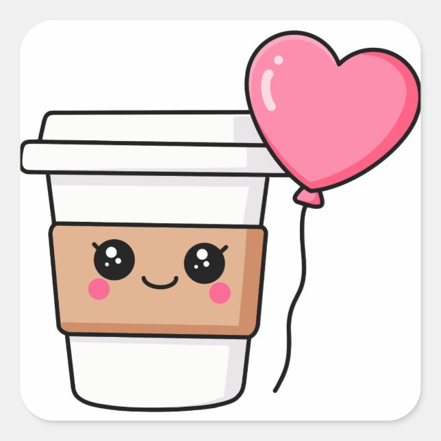 Sticker Carré Kawaii café tasse avec coeur (Devant)