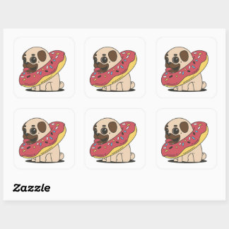 Sticker Carré Kawaii Carlin Donut Chien mignon animal de compagn