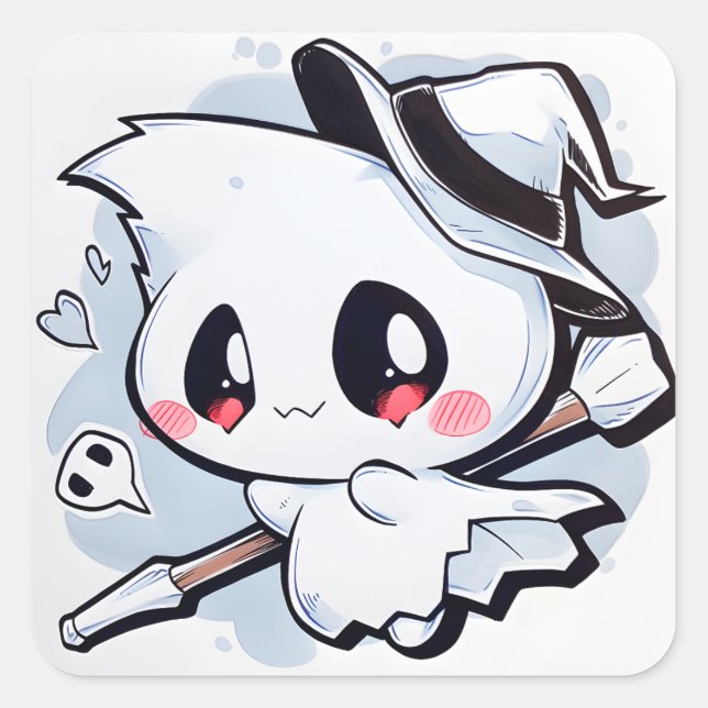 Sticker Carré Kawaii Ghost 01 (Devant)