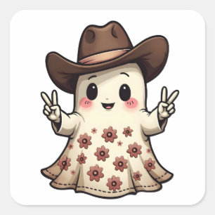 Sticker Carré Kawaii Japonais Pastel Cowboy Ghost Halloween