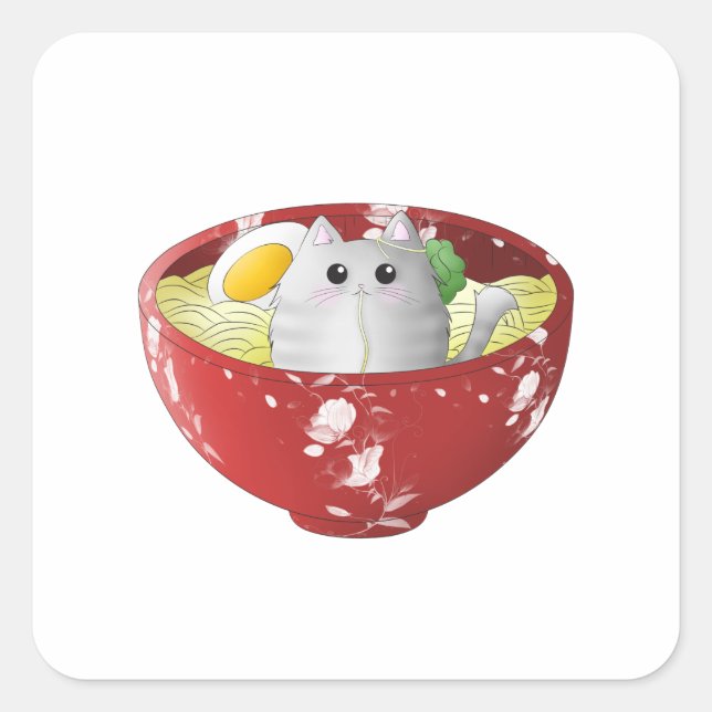 Sticker Carré Kawaii mignon drôle chatte japonaise anime dans un (Devant)