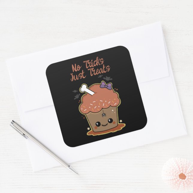 Sticker Carré Kawaii Muffin Halloween (Enveloppe)