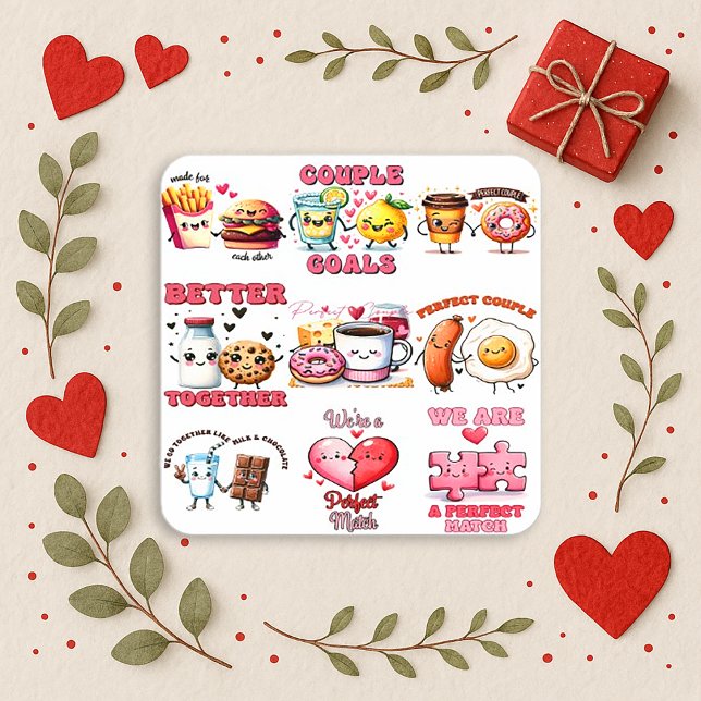Sticker Carré Kawaii Pastel Food Pair Valentine (Créateur téléchargé)