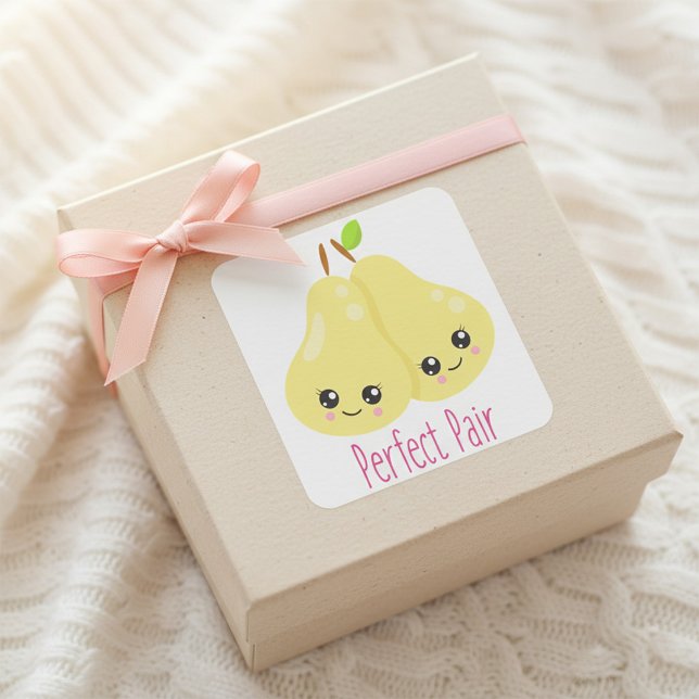 Sticker Carré Kawaii Pear Couple Parfait Paire Funny Pun (Créateur téléchargé)
