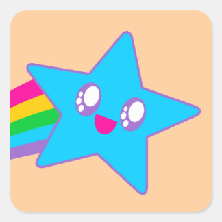Sticker Carré Kawaii Rave Neon Étoile Arc-en-ciel
