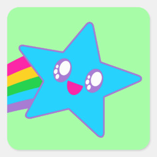 Sticker Carré Kawaii Rave Neon Étoile Arc-en-ciel