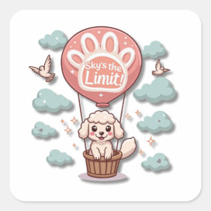 Sticker Carré Kawaii Sheepdog dans un ballon à air chaud