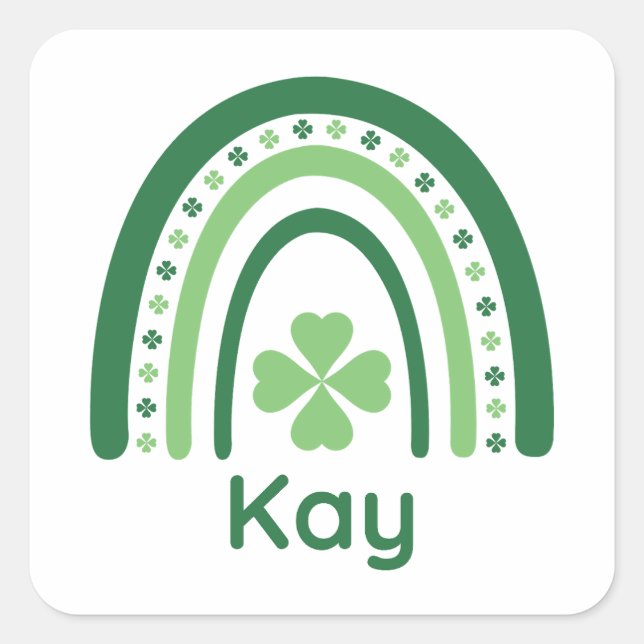Sticker Carré Kay Nom Clover Boho Rainbow (Devant)