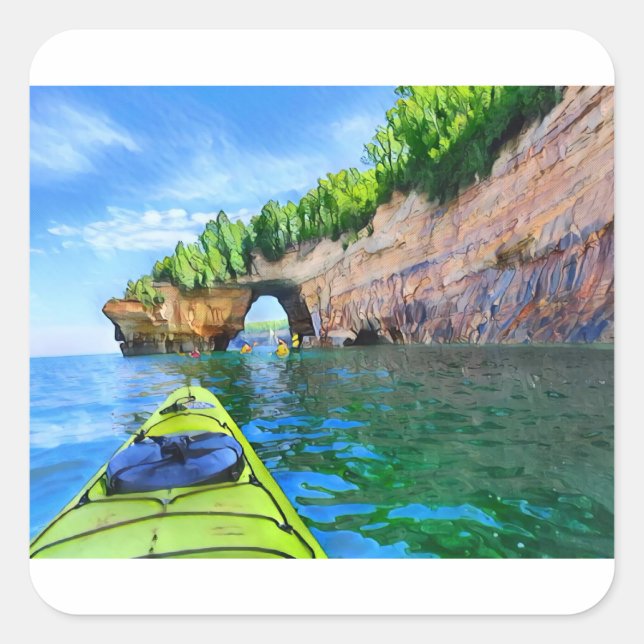 Sticker Carré Kayak Sur L'Océan (Devant)