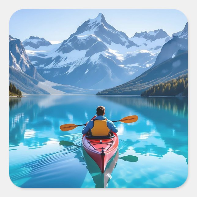 Sticker Carré  Kayaking in Mountains  Beautiful Nature (Devant)