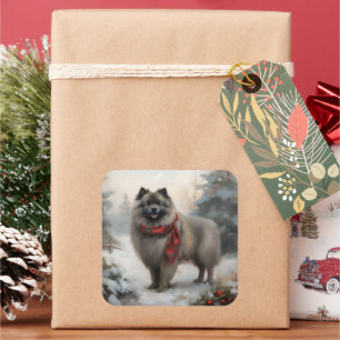 Sticker Carré Keeshond Chien dans Noël enneigé