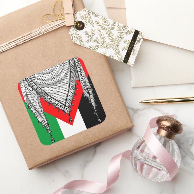 Sticker Carré Keffiyeh Écharpe palestinienne tissu traditionnel (Cadeaux)