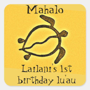 Sticker Carré Keiki Premier anniversaire Luau Merci Favoriser