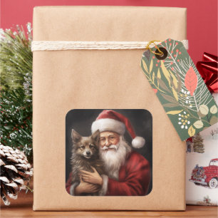 Sticker Carré Kelpie australien avec le Père Noël Noël