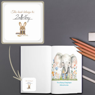 Sticker Carré Kids Reading Books Animal Theme Boite