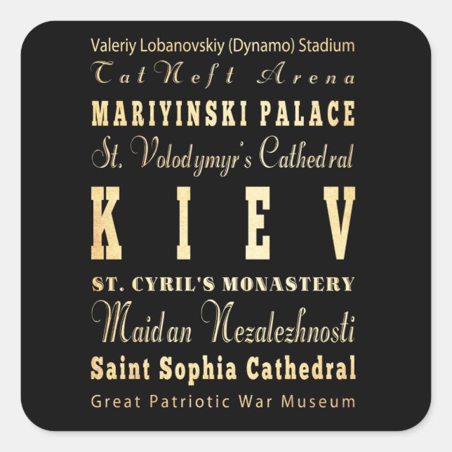 Sticker Carré Kiev Ville d'Ukraine Typographie Art (Devant)