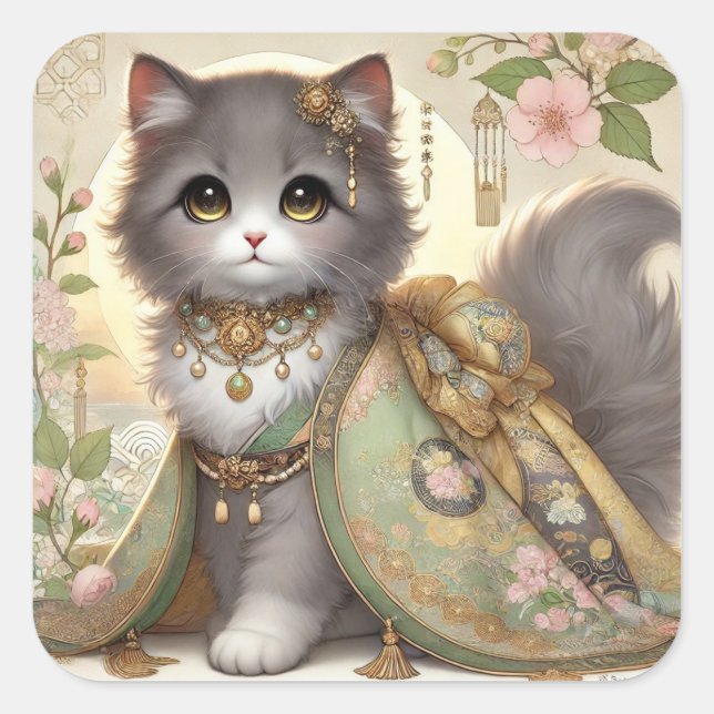 Sticker Carré Kimono Princess Cat (Devant)