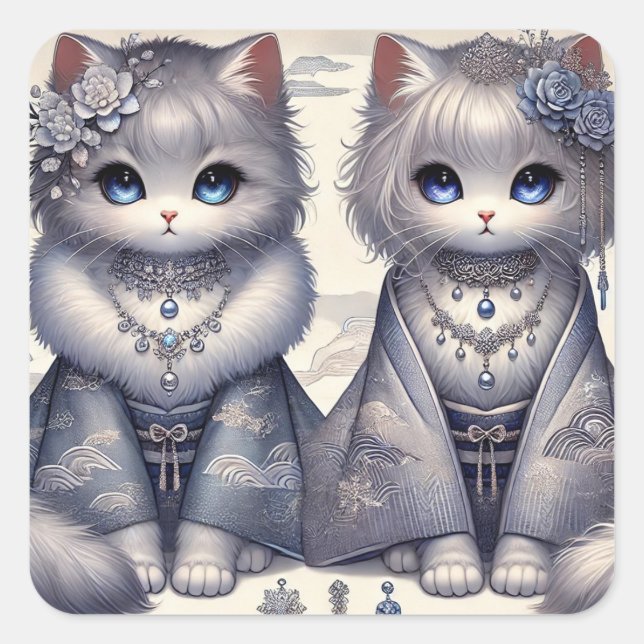 Sticker Carré Kimono Princess Cats d'hiver (Devant)