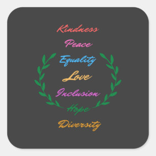 Sticker Carré Kindness Peace Equality Love Inclusion Hope Divers