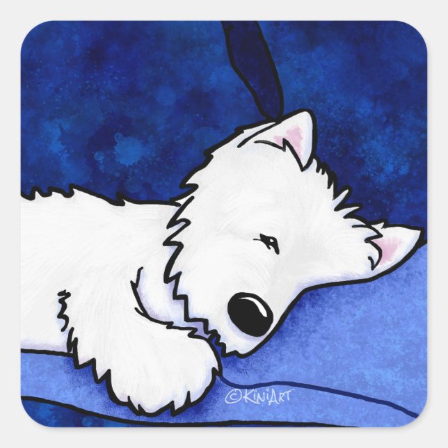 Sticker Carré KiniArt Chien fatigué Westie (Devant)