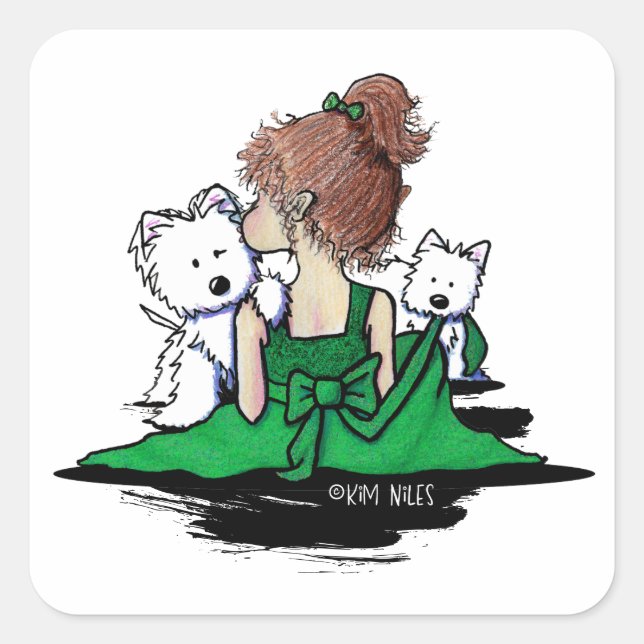 Sticker Carré KiniArt Westie Baisers Et Bows (Devant)