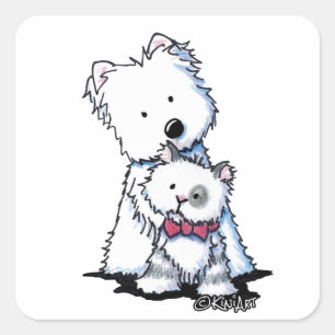 Sticker Carré KiniArt Westie et chat de Tilly