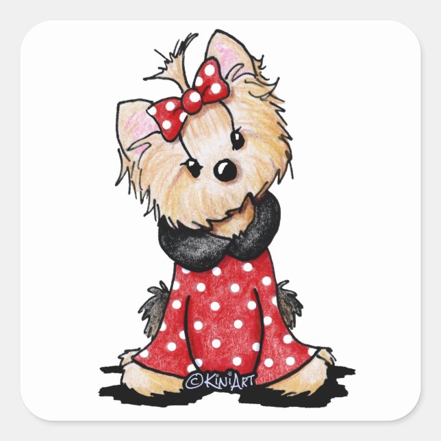 Sticker Carré KiniArt Yorkie Valentine (Devant)